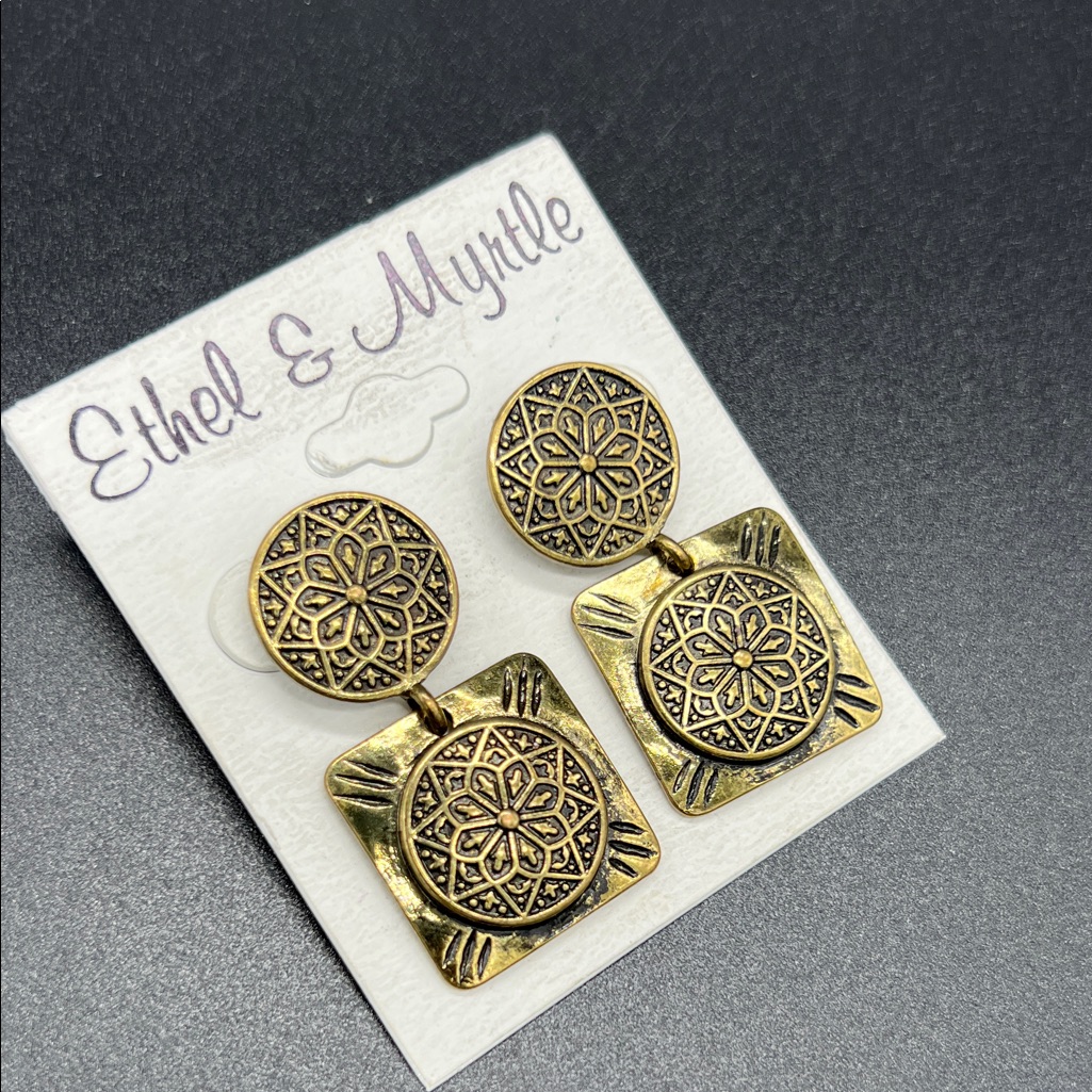 Ethel & Myrtle Gold Geometric Drop Earrings 1.5”